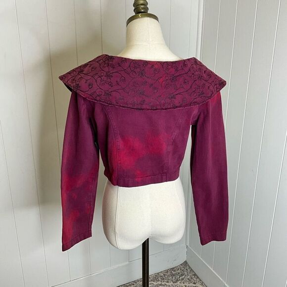 VTG 90s Switch USA Womens M Purple Acid Wash Denim Regal Collared Cropped Jacket - Picture 8 of 15